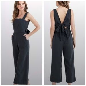 VETTA Black Wide Leg Jumpsuit Size 16 NWT Tencel Open Back Tie Minimalist Summer